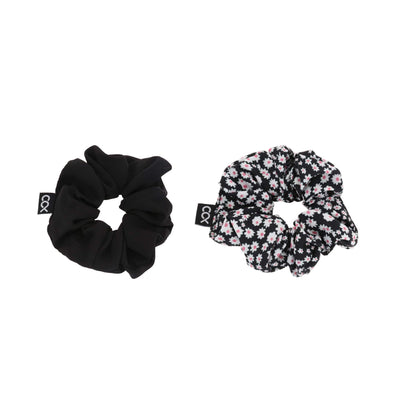 Scrunchie zwart bloemen/flowers - 2 pack - Xoo