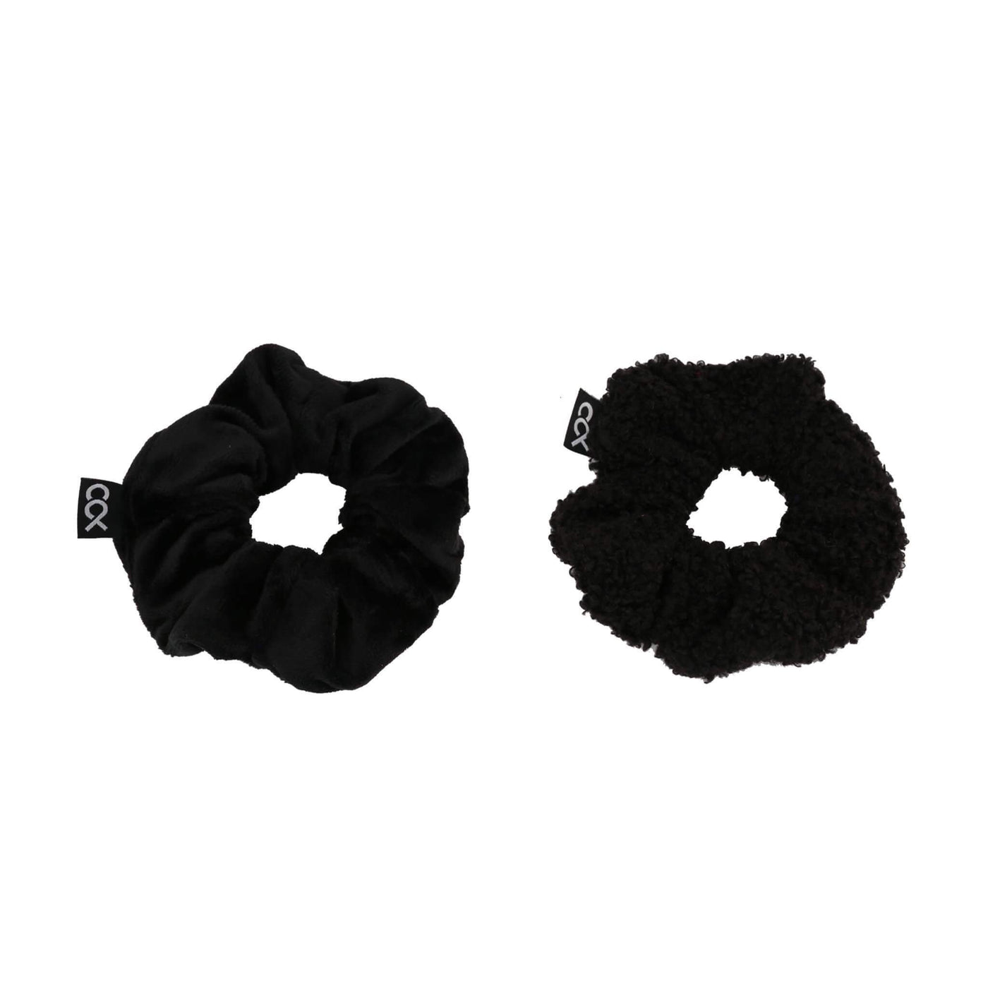Scrunchie zwart teddy en velours - 2 pack - Xoo